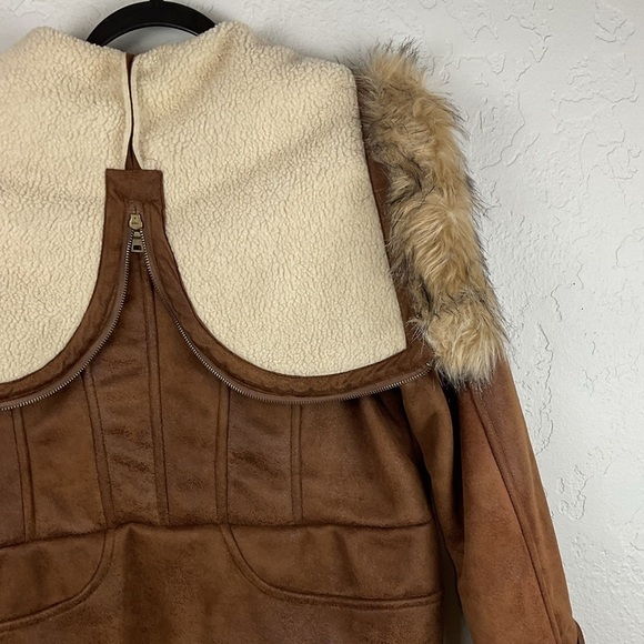 Women’s New York Classics Faux Suede Zip Up Coat with Faux Fur Lined Hood Sz Lg - Picture 10 of 12